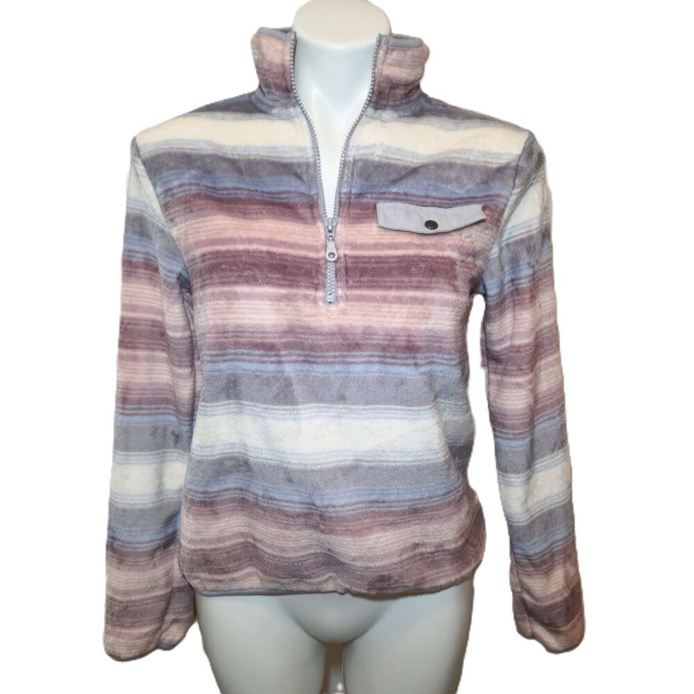 Wallflower soft sweater Women's small pastel striped fuzzy shirt Quarter zip